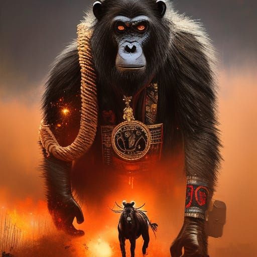 Aggressive Chimpanzee Cowboy Portrait in Maximalist Style