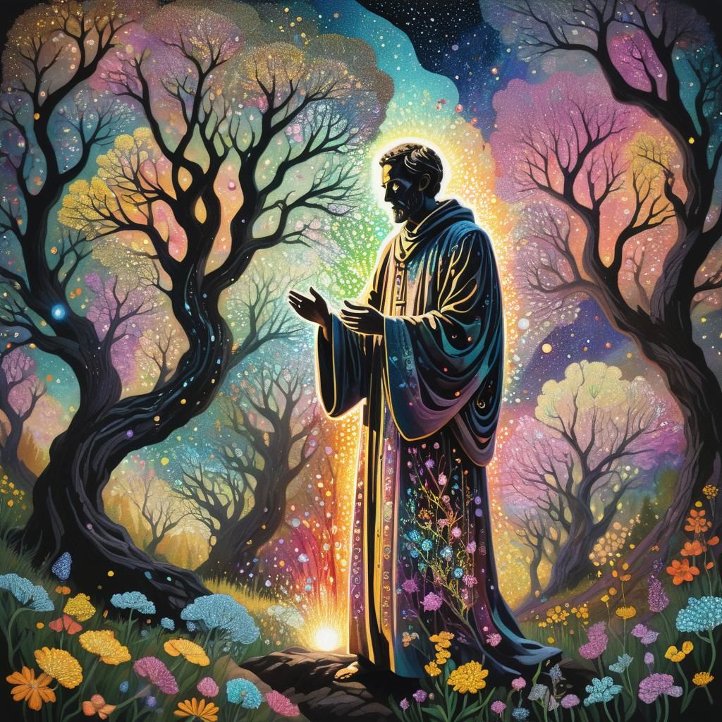 Preacher in Surreal Pointillist Landscape