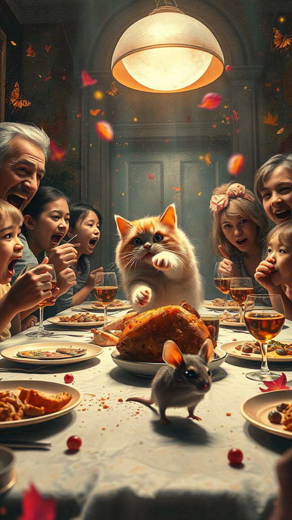 Thanksgiving Dinner Chaos: Cat, Mouse, and Mayhem