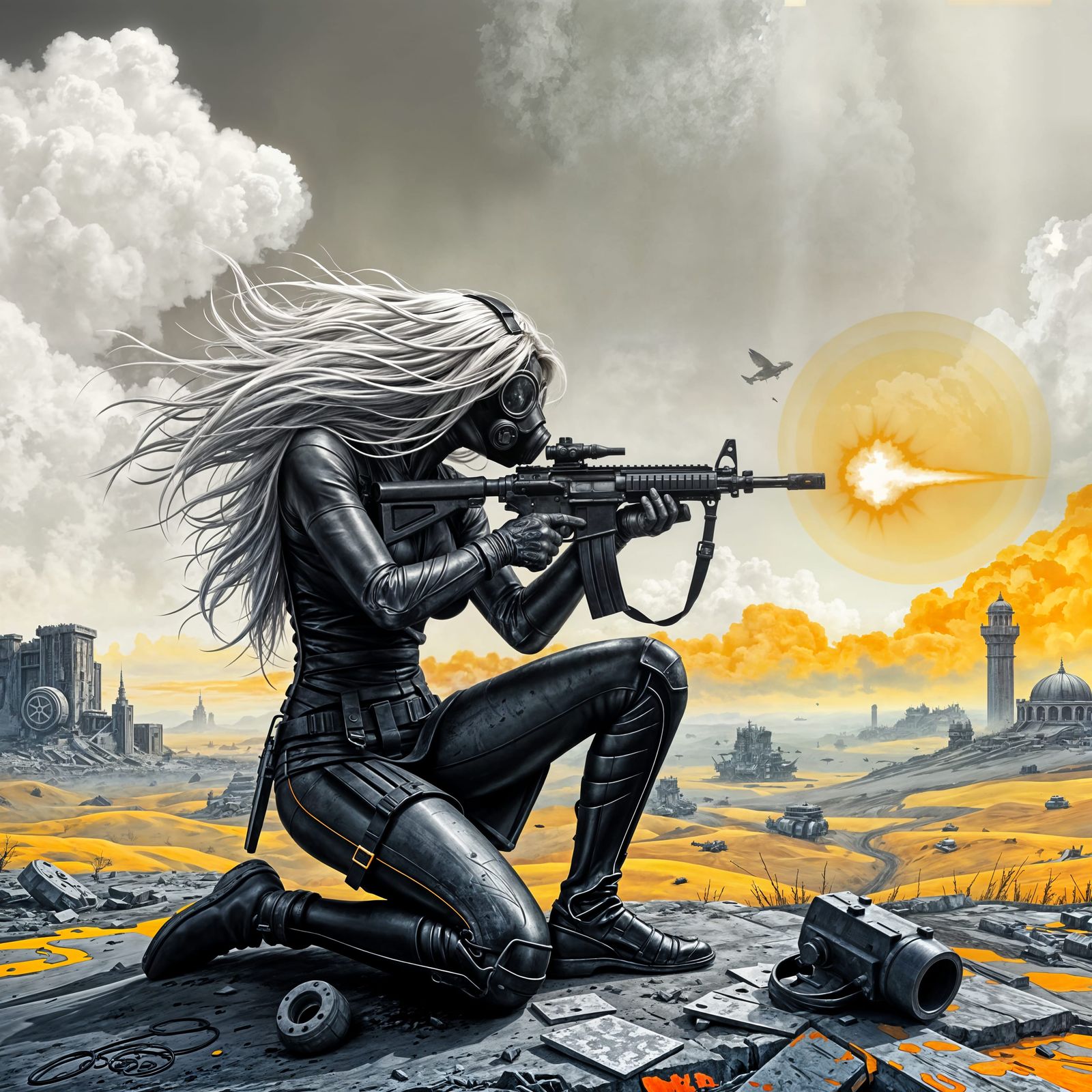 Cyberpunk Goddess in Post-Apocalyptic Landscape