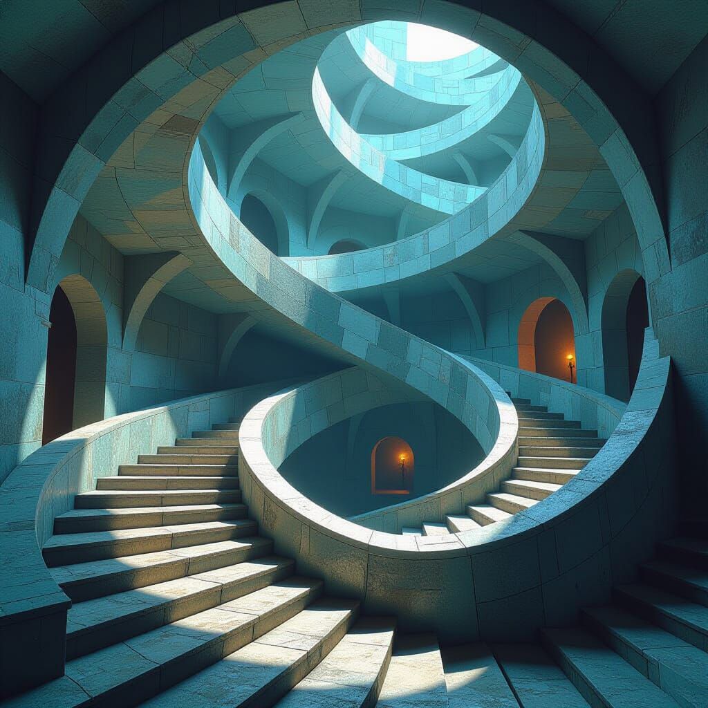 Escher-Style Infinite Staircase in Dreamlike 3D