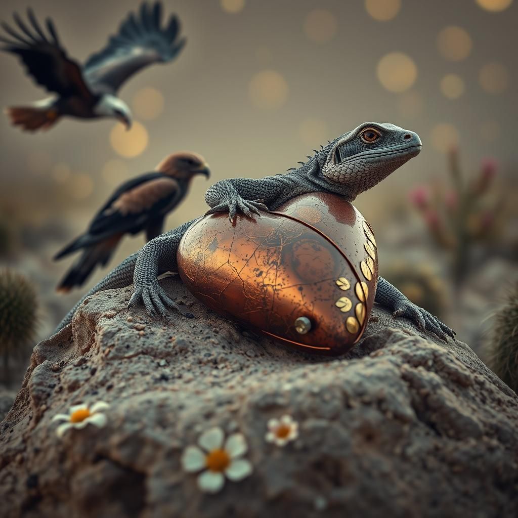 Lizard and Eagle in Desert, Cinematic Photo