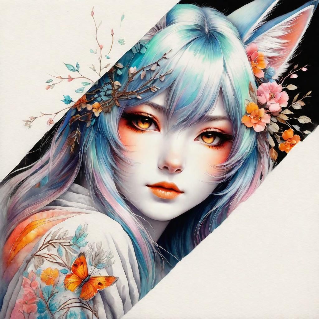 Kemonomimi Girl in Vivid Ink Wash Style