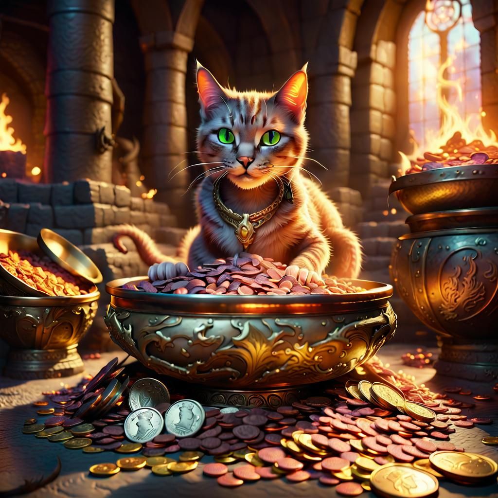 Cat Food in Dragon Lair: Fantasy Illustration