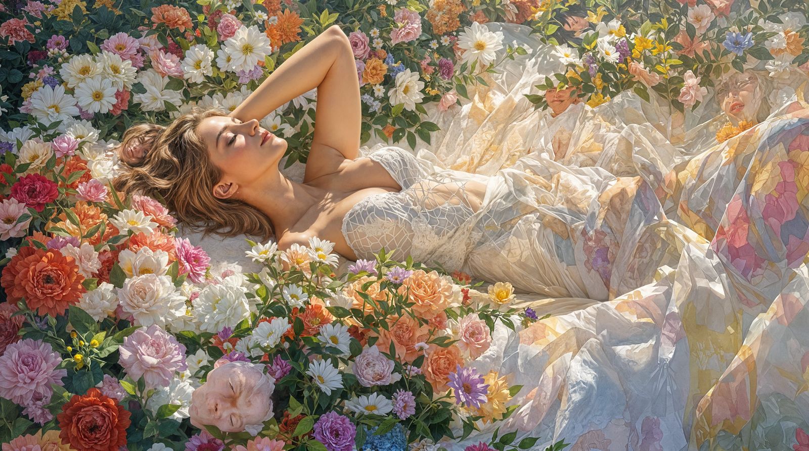 Ethereal Woman in a Floral Oasis