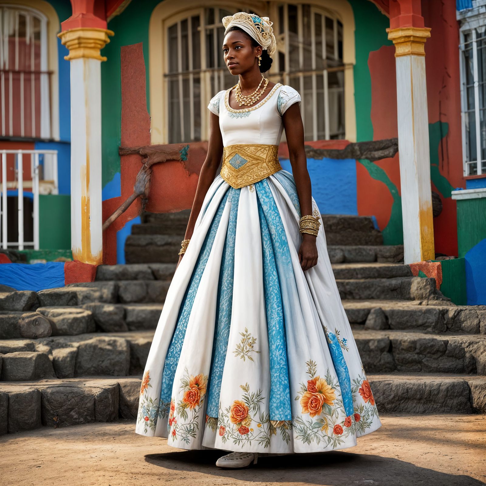 Dominican Woman in Traditional Dress, Hyperrealistic Portrai...