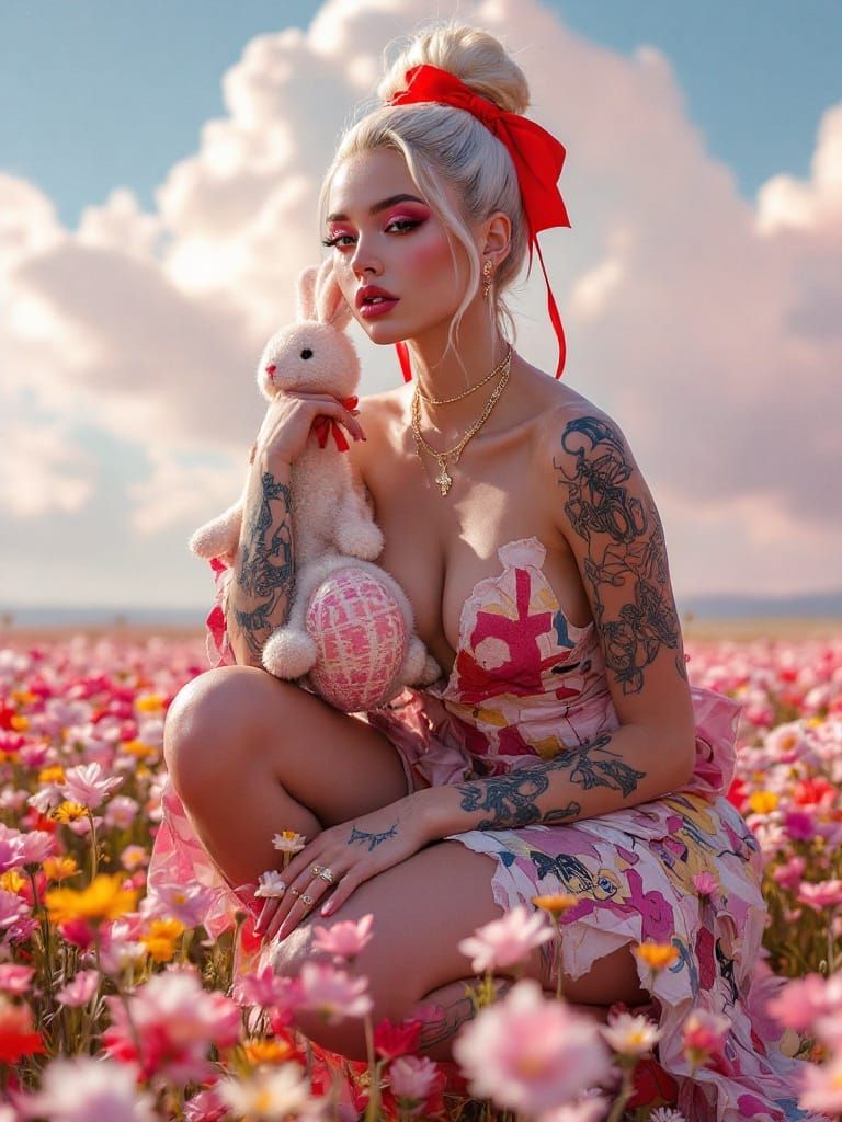 Woman with Bunny in Dreamlike K-Pop Photo