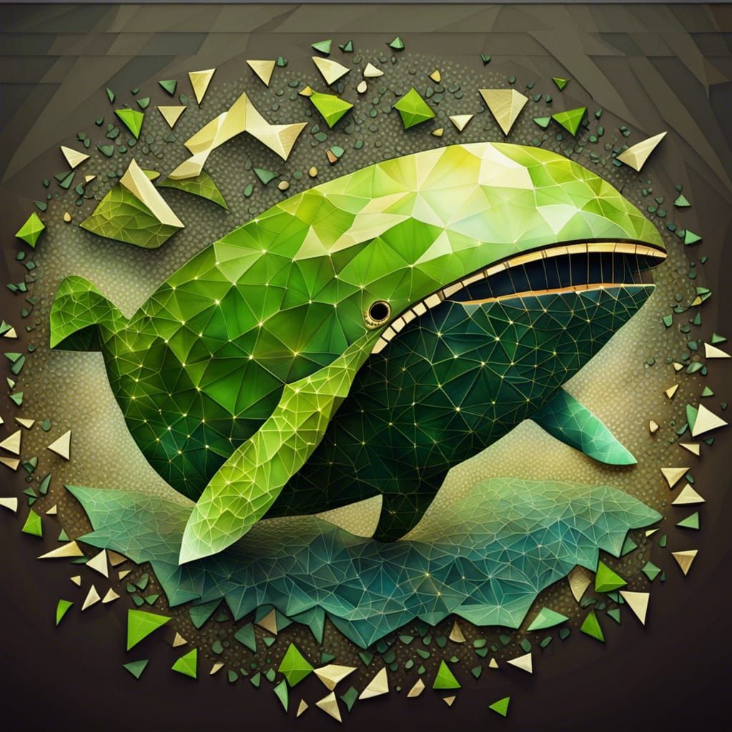 Avocado Whale in Fractal Polygon Shatter Style