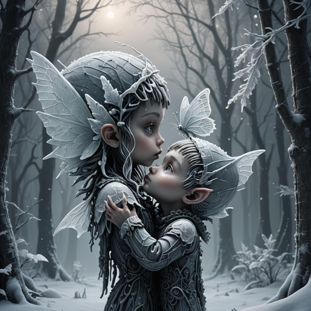 Baby Elf Kisses Ice Butterfly in 8-bit Style