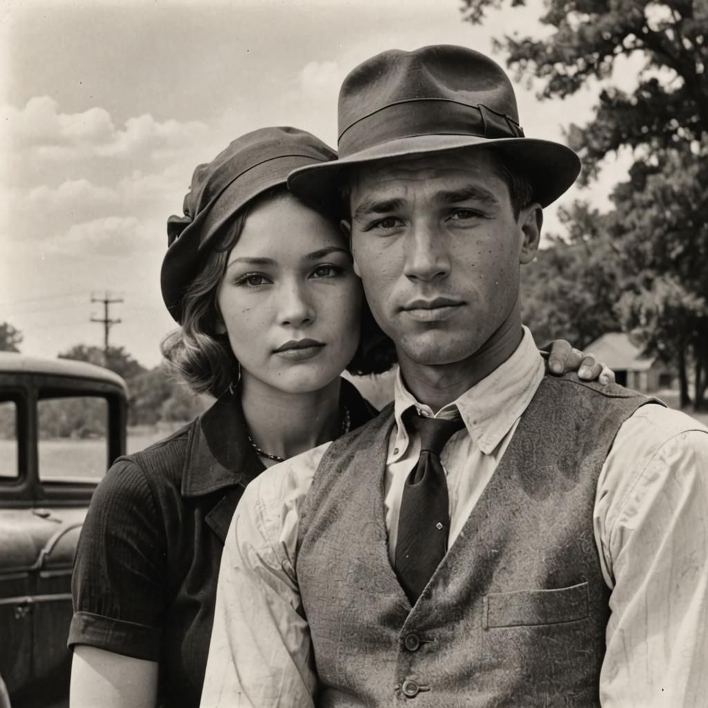 Classic Black and White Portrait of Bonnie and Clyde