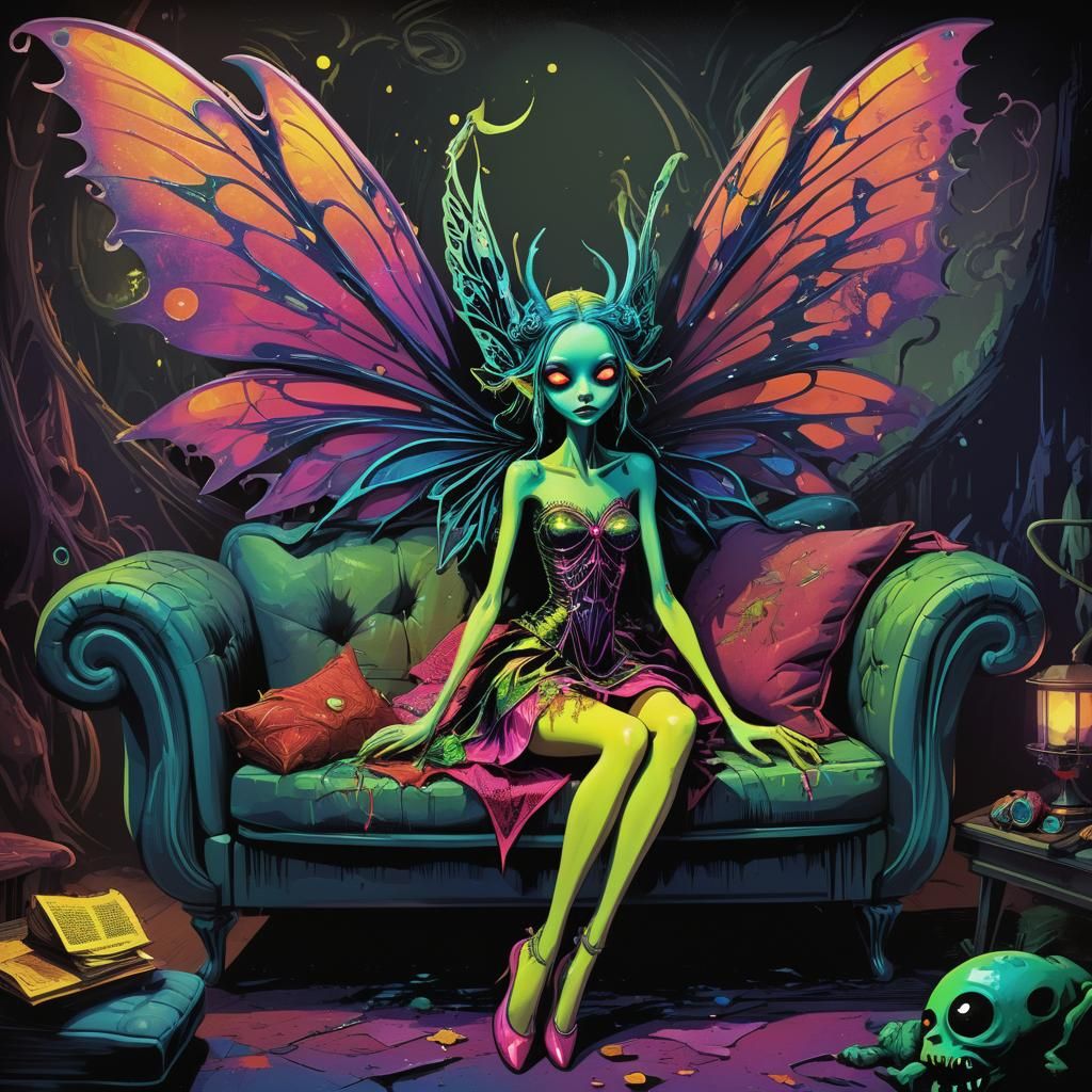 Dark Fairy Taken Over, in Vintage Comic Book Style