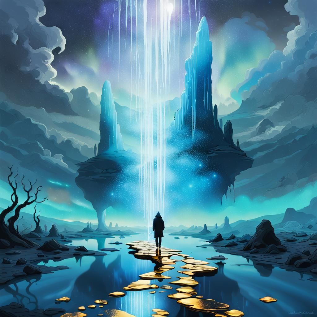 Golden Mushroom with Nomad in Aurora Light