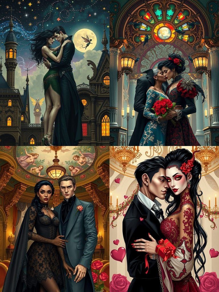Ethereal Valentine's Day Scene in Art Nouveau Style with Int...