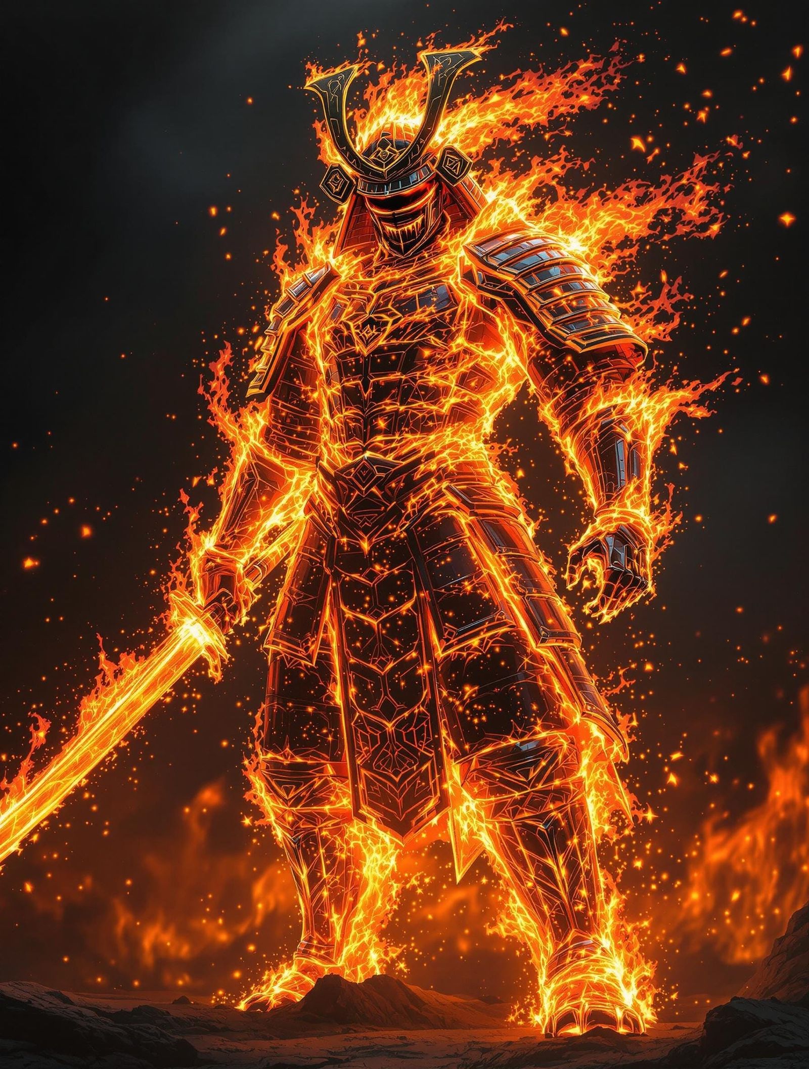 Inferno Samurai in Hyperrealistic Cinematic Style