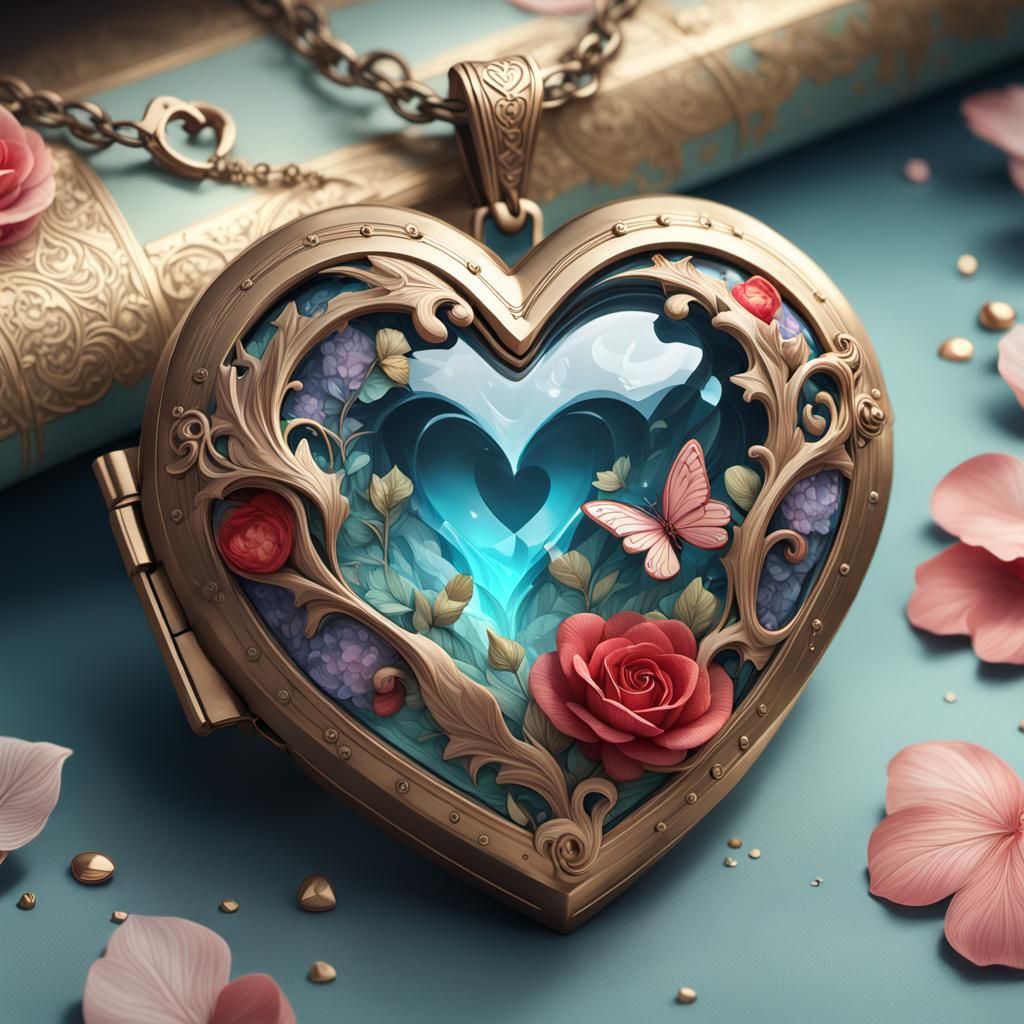 Fairy World Heart Locket: Art Nouveau Portrait