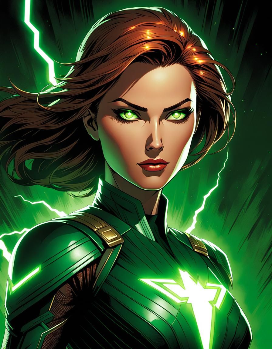 Superheroine Portrait with Glowing Eyes in Comix Style