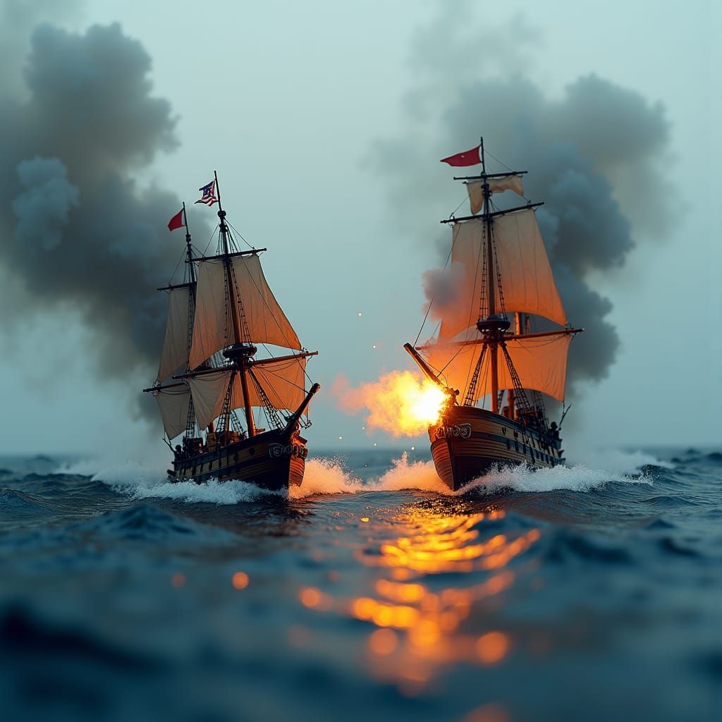 Epic Naval Battle Diorama in Tilt-Shift