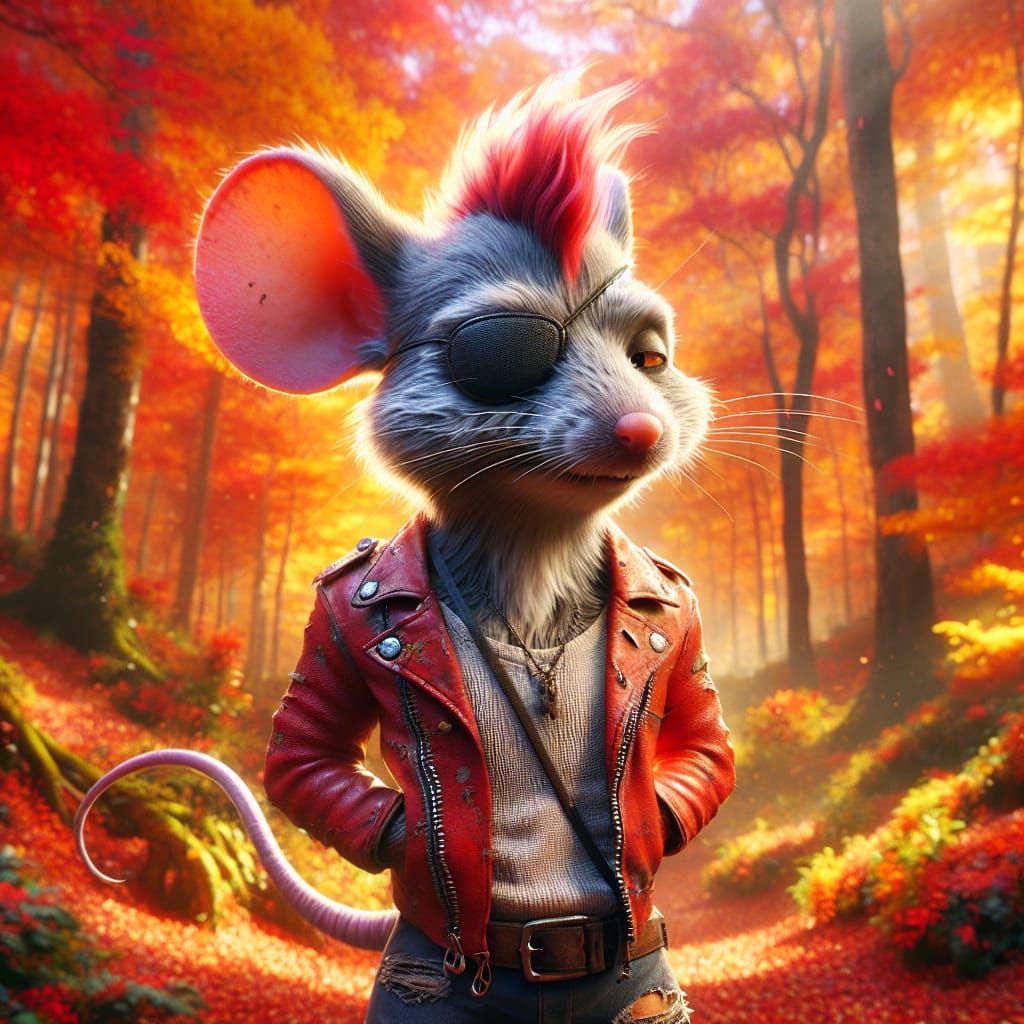 Anthropomorphic Mouse in Autumn Forest, Detailed Matte Paint...