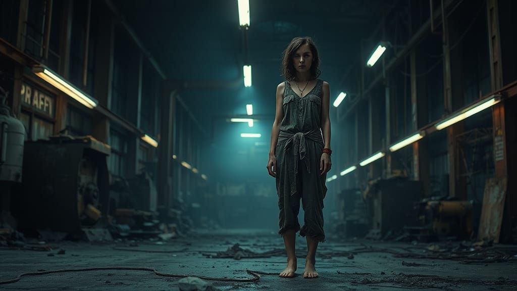 Haunting Industrial Landscape with Desperate Woman