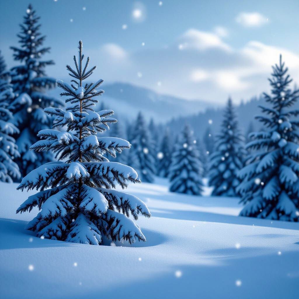Serene Winter Landscape with Snow-Covered Pine Trees