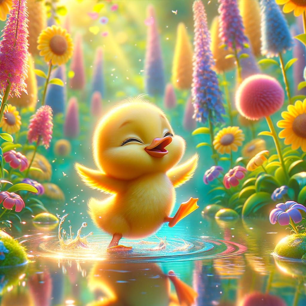 Joyful Duckling Dance in a Sunny Pond