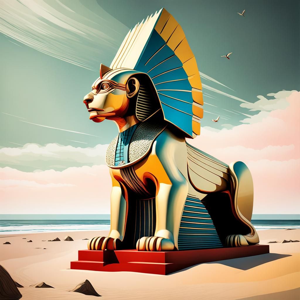 Surreal Sphinx on Lonely Beach in Hellscape Style