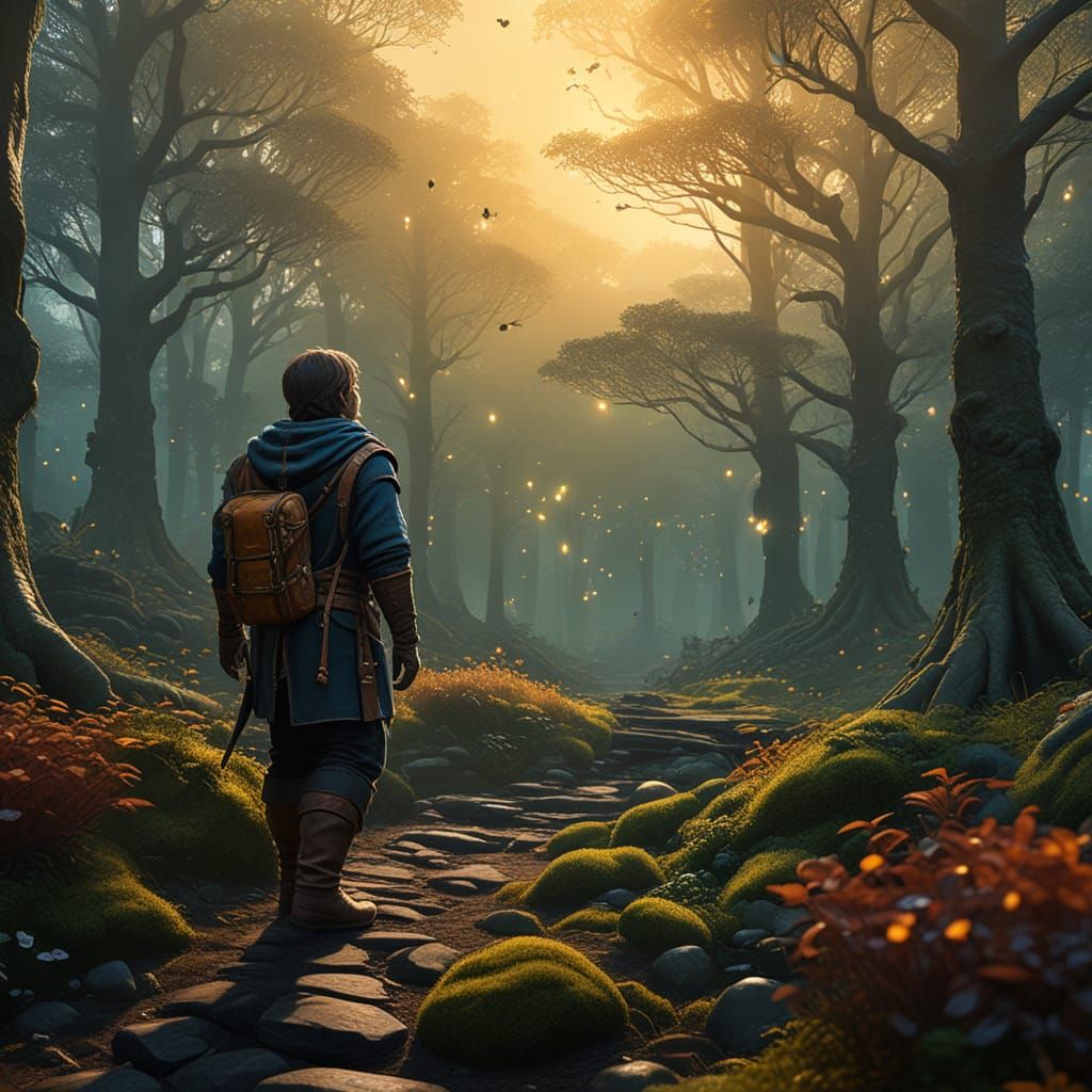 Halfling Adventurer in Enchanted Forest, Oil Painting