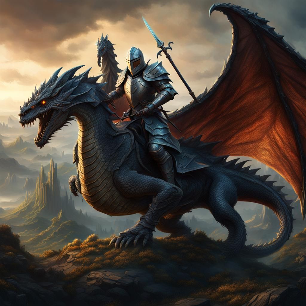 Knight Riding Dragon Fantasy Concept Art