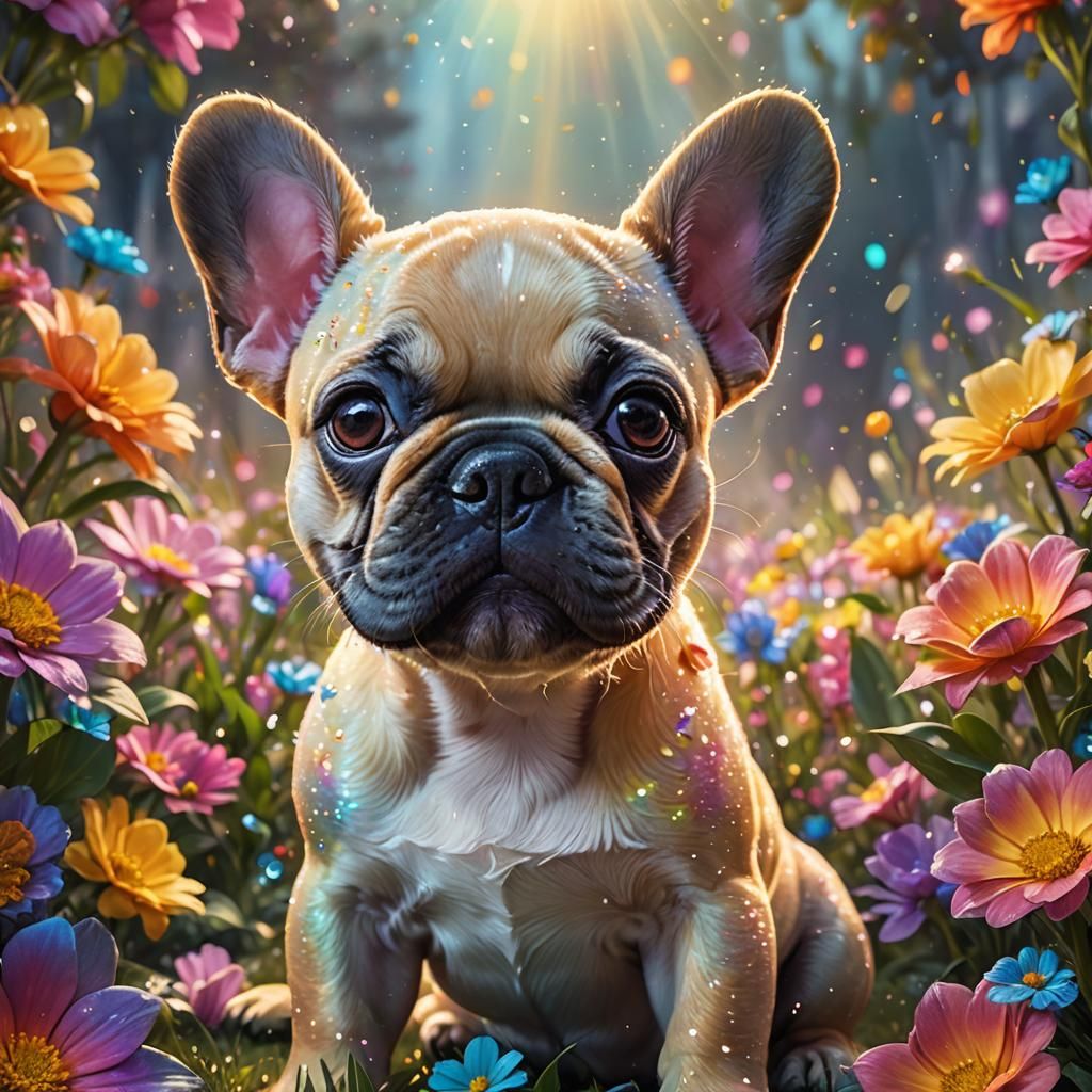Rainbow Puppy in a Fantasy Flower Garden