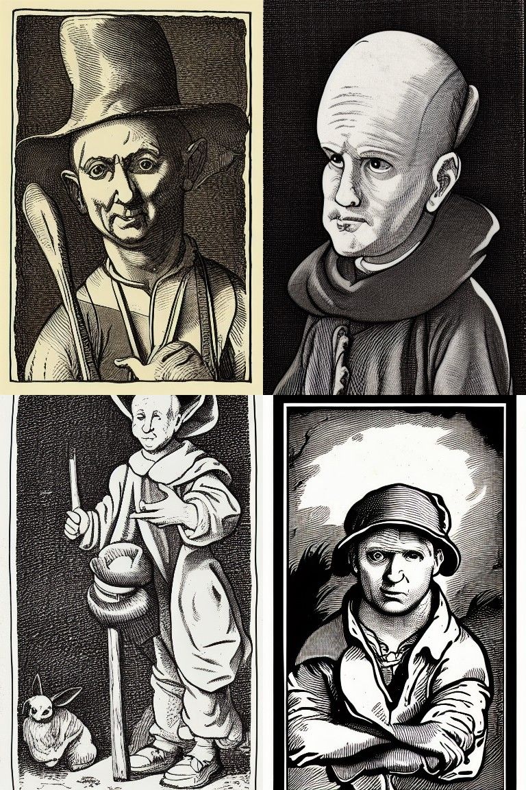 Elmer Fudd Portrait in 17th Century Ink Print Style