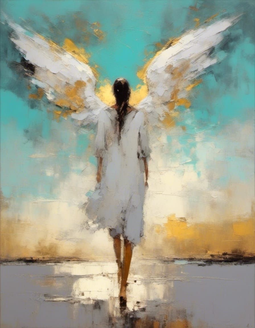 Angel with Wings and Halo on White Background