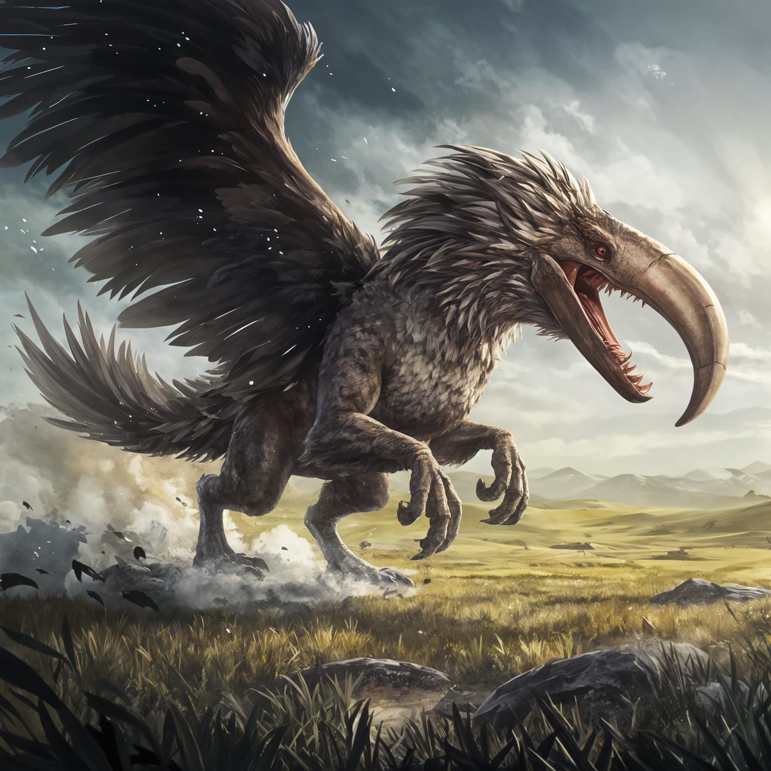 Prehistoric Megafauna Creature Charges Across Sunlit Plains