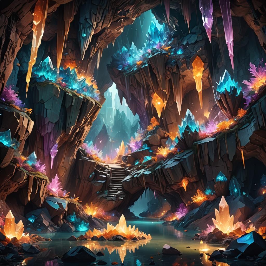 Glowing Crystal Caverns: Fantastical Mineral Kingdom