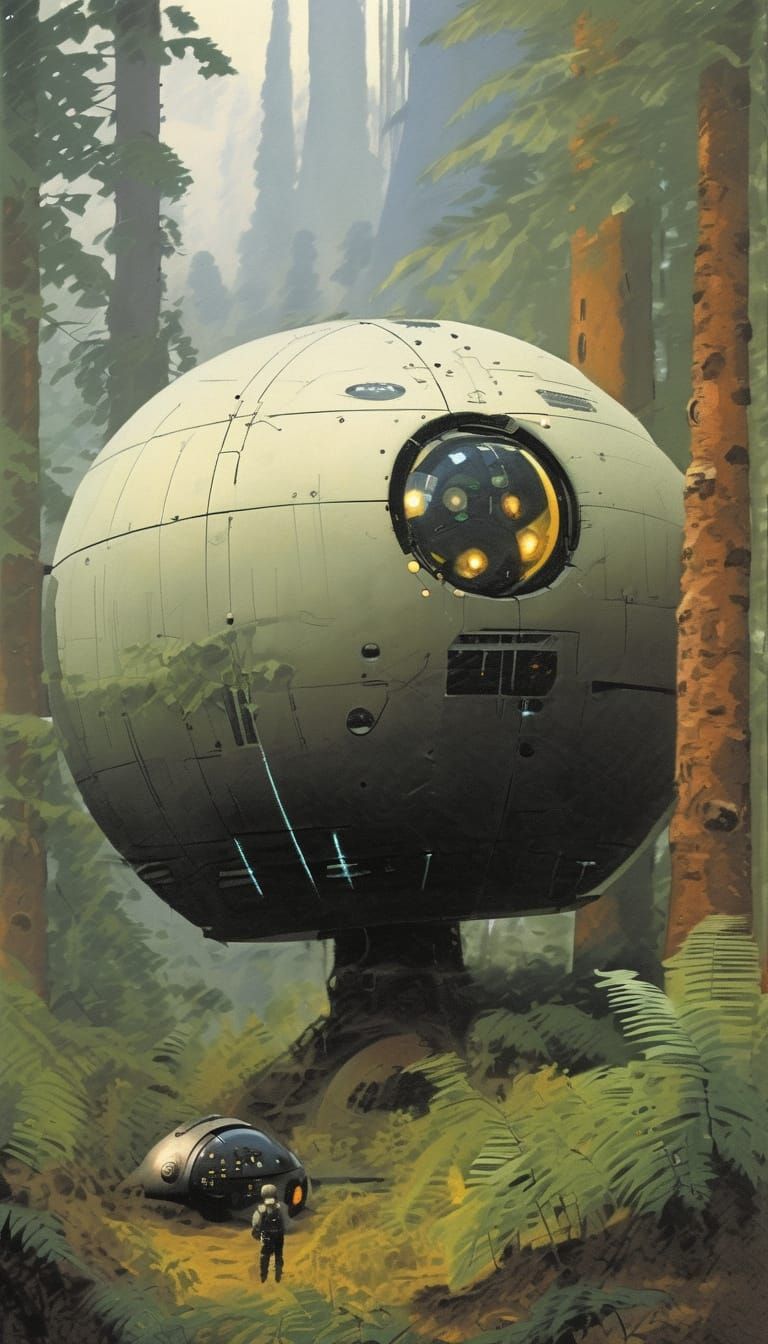 Cybernetic Pod Among Prehistoric Flora