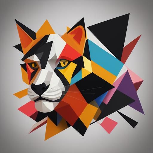 Cubist Lion in Geometric Art Deco Style
