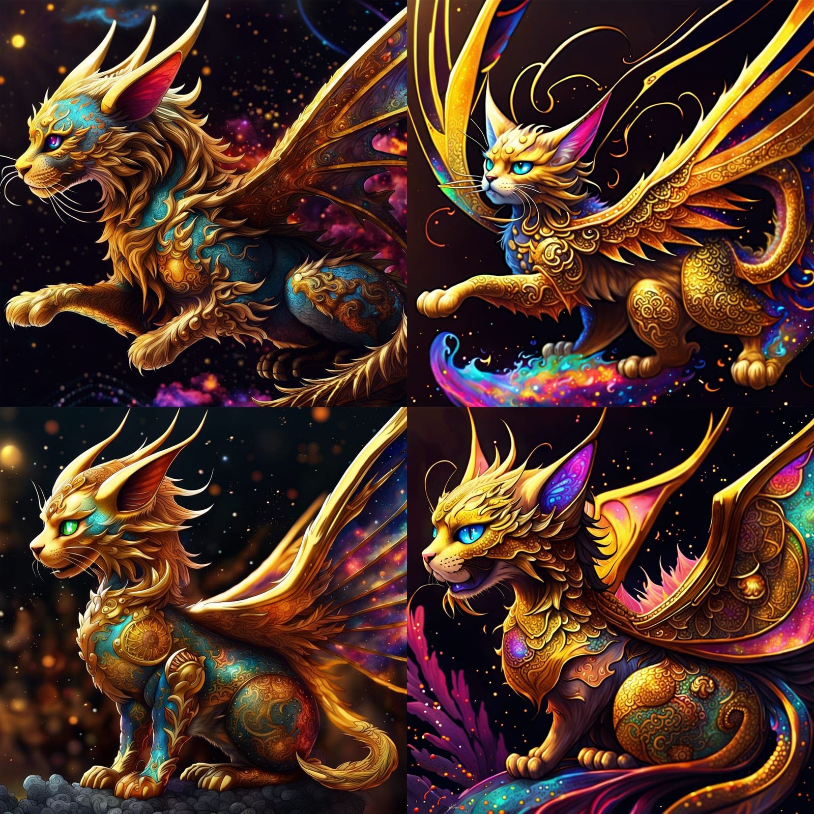 Winged Golden Dragon Cat in Anime Style