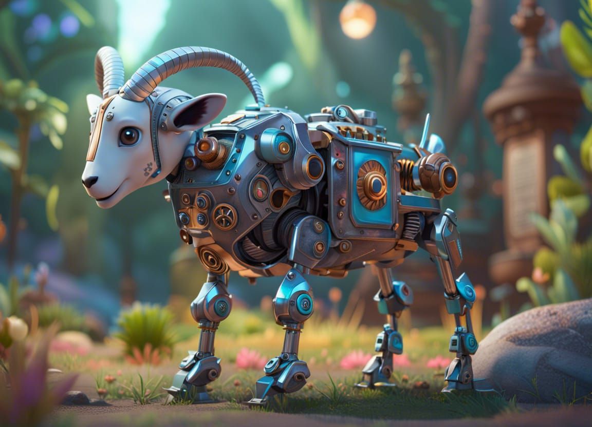 Cute Kawaii Robot Goat in 3D Digital Art