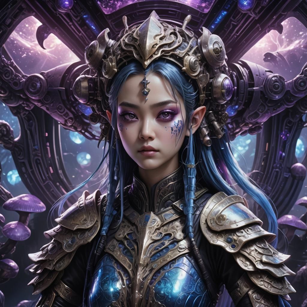 Elf Princess in Spaceship, Digital Art in Giger Style