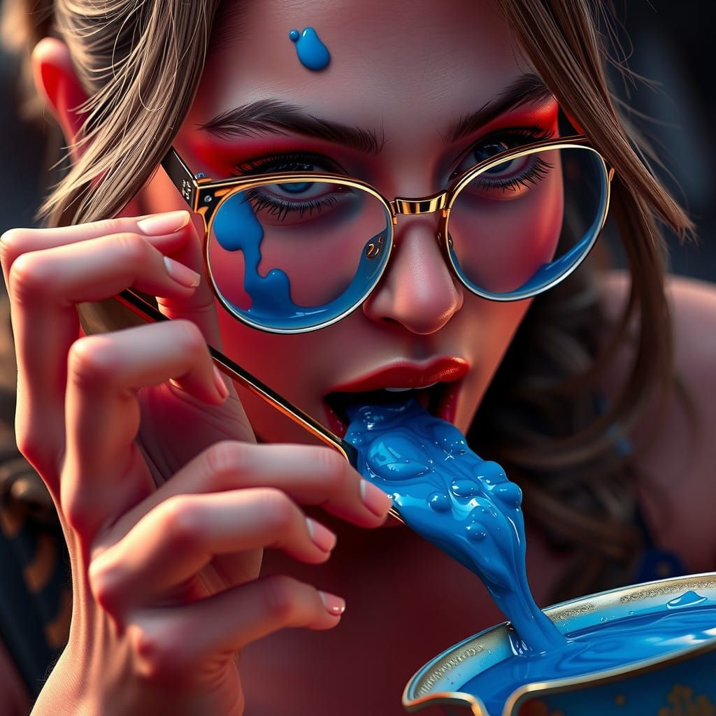 Woman Revealed in a Whimsical Blue Sauce Wonderland