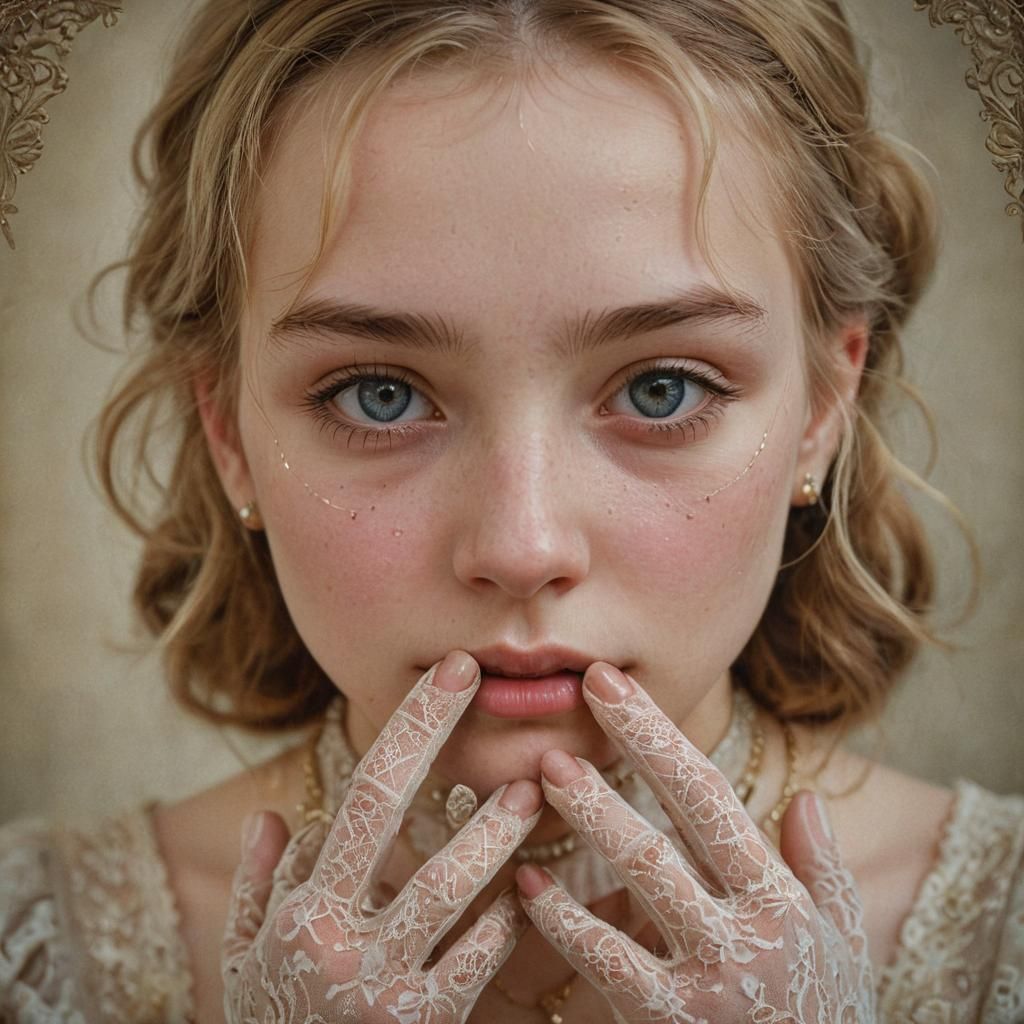 Sad Girl Portrait with Locket in Photorealistic Style