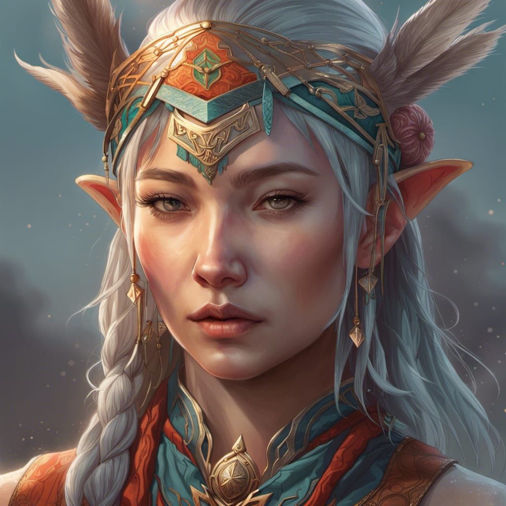 Mongolian Elf Portrait in Digital Art Style