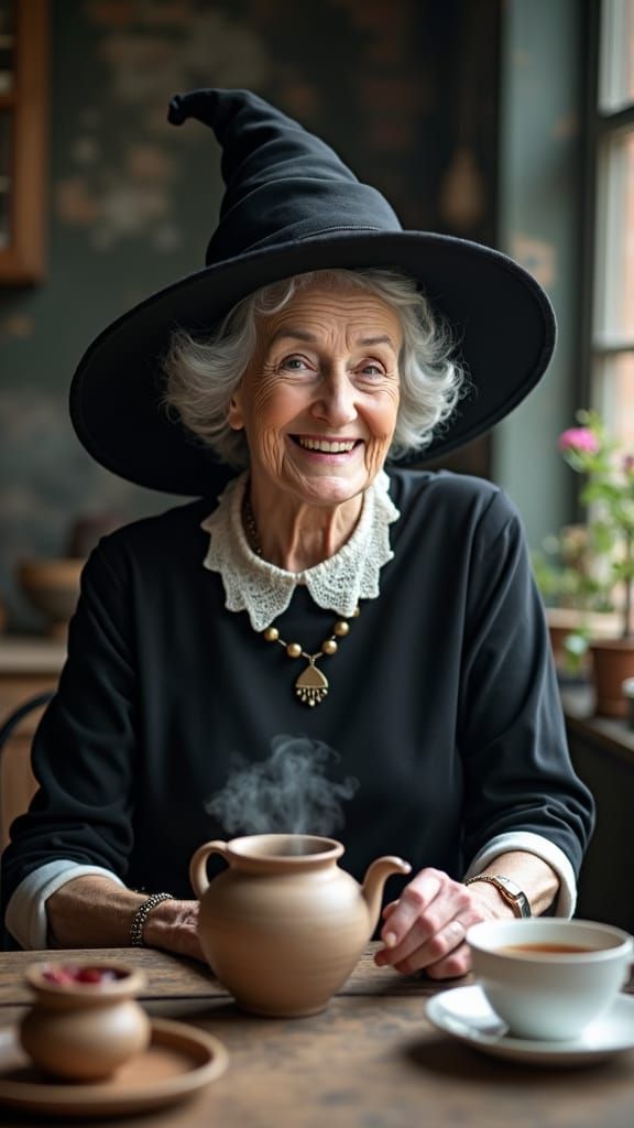 Whimsical Elderly Woman in Airbrush Style