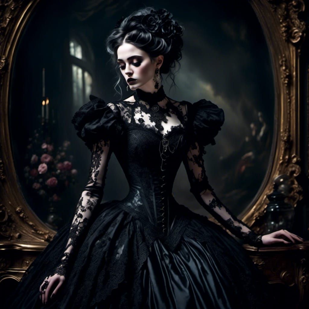 Gothic Woman in Victorian Dress in Painting Style