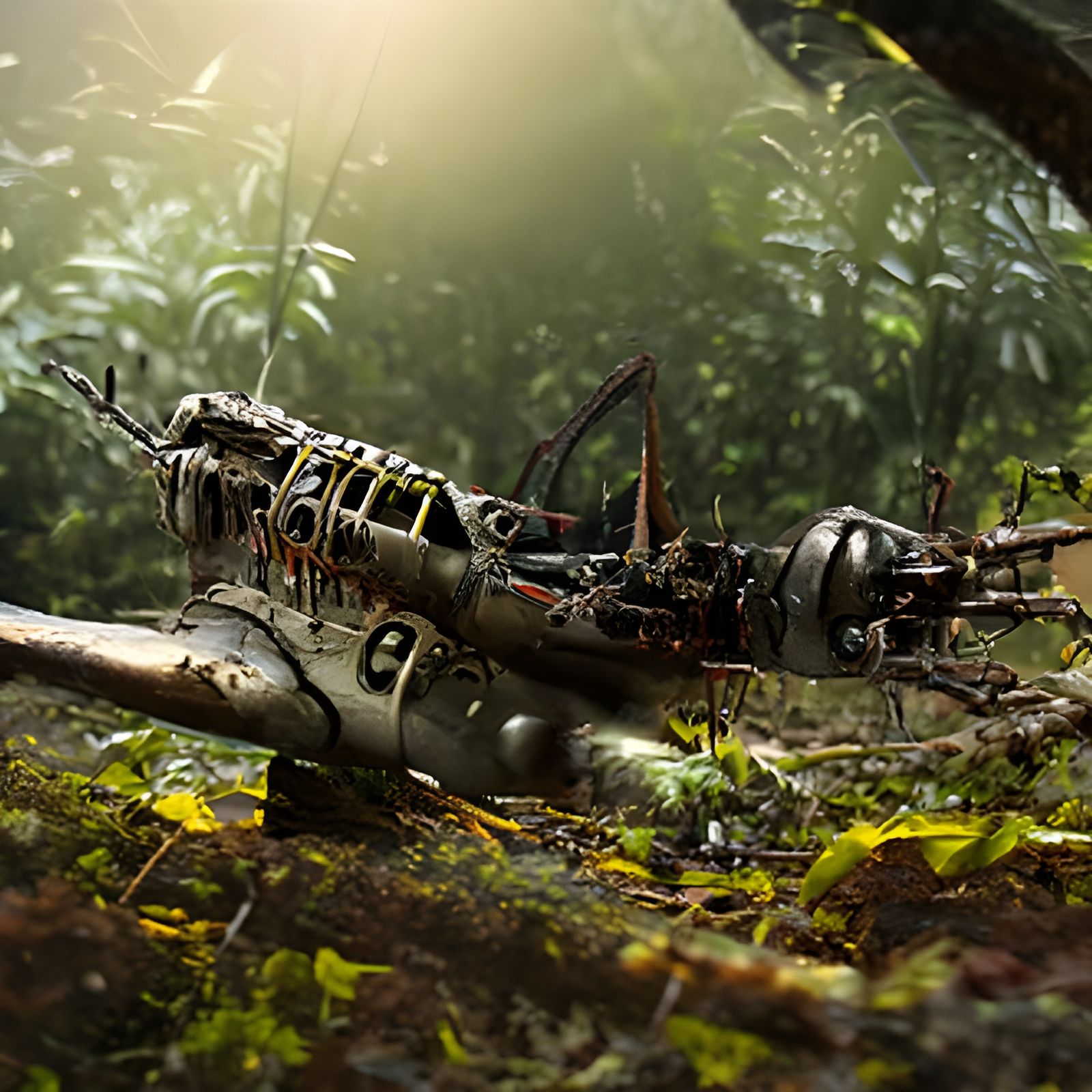 WWII Plane Wreckage in Papua Forest: Matte Painting