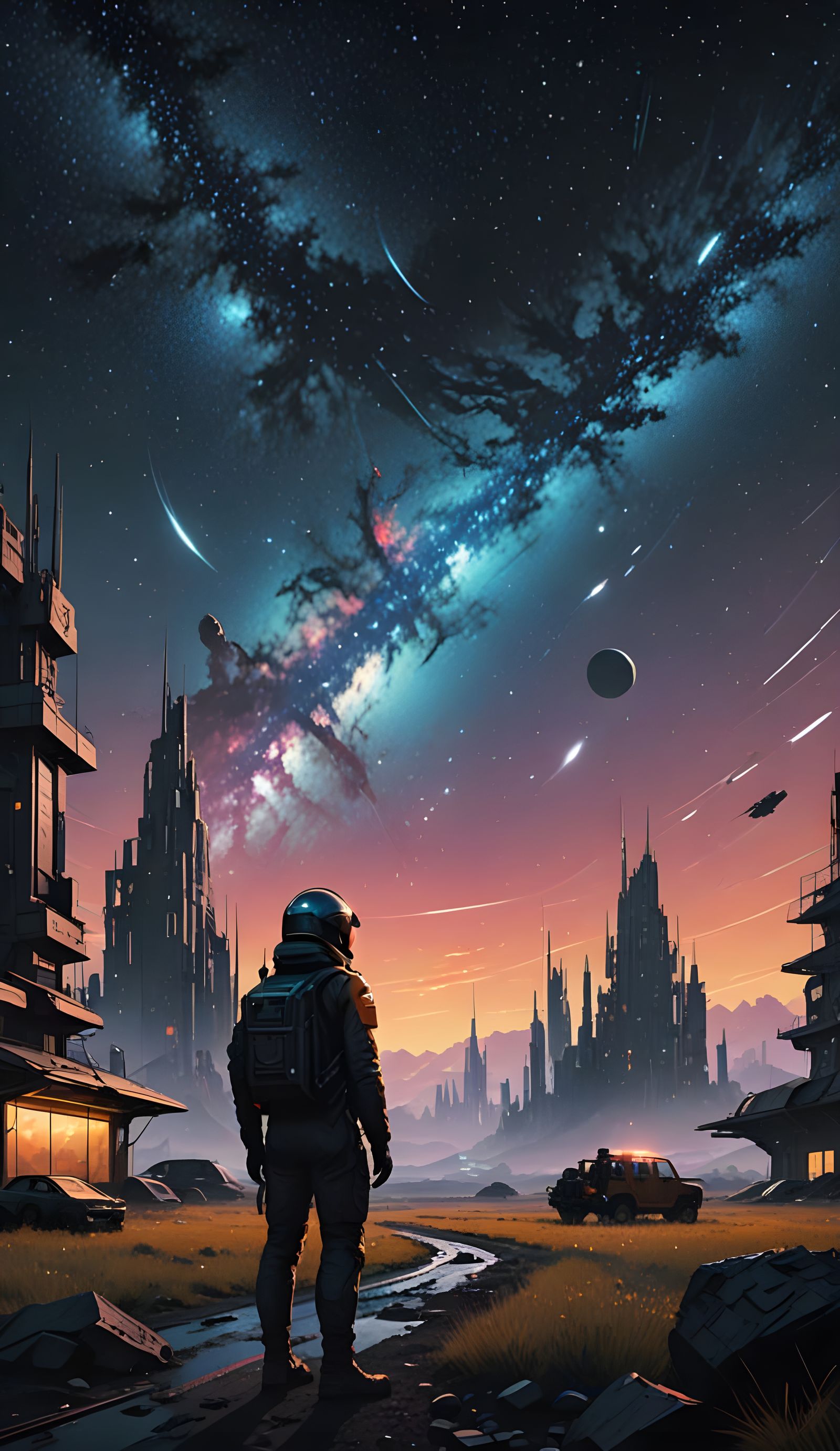 Cinematic Galaxy Cityscape in Film-Grade Vignette