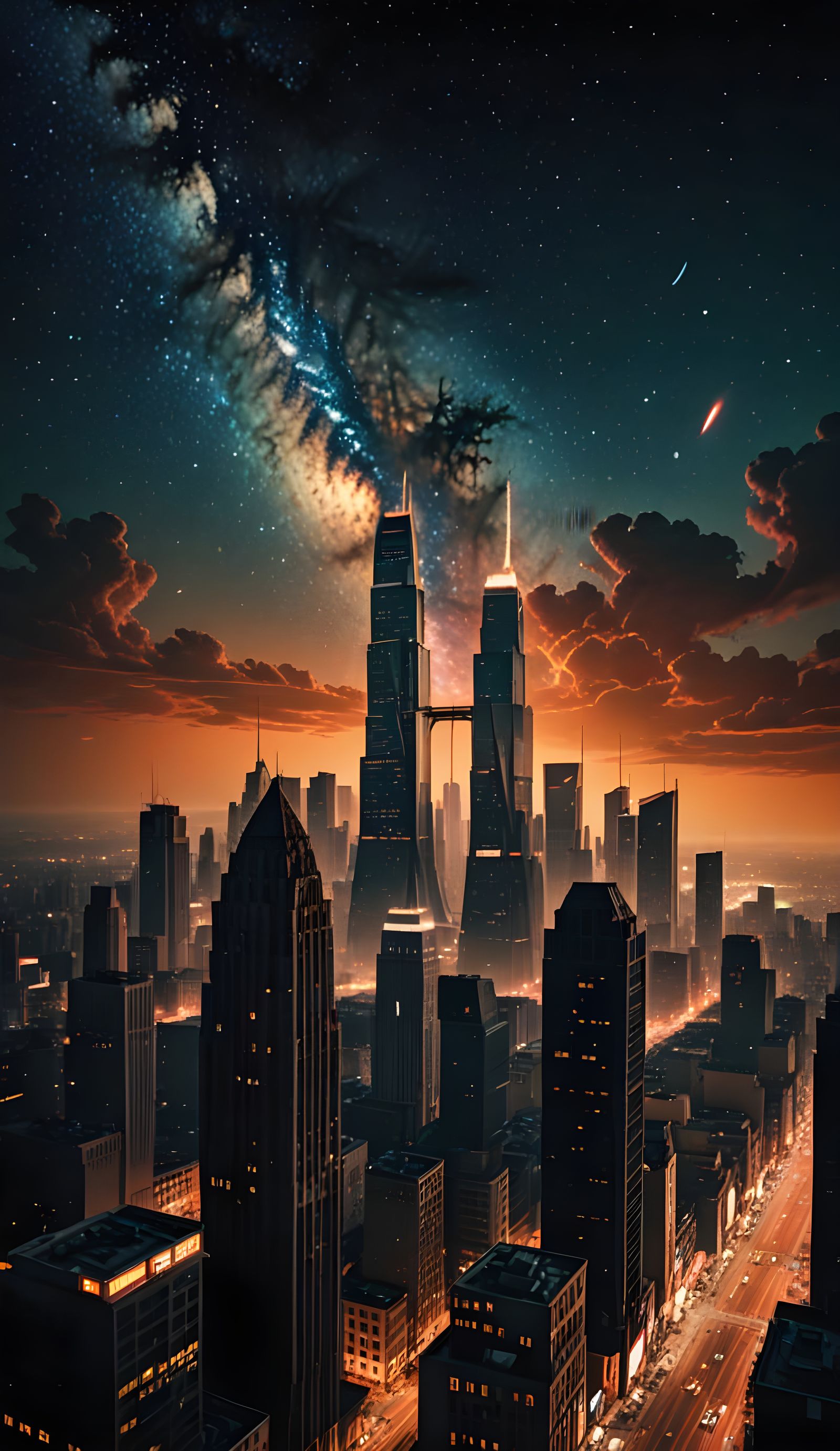 Galactic Cityscape at Midnight