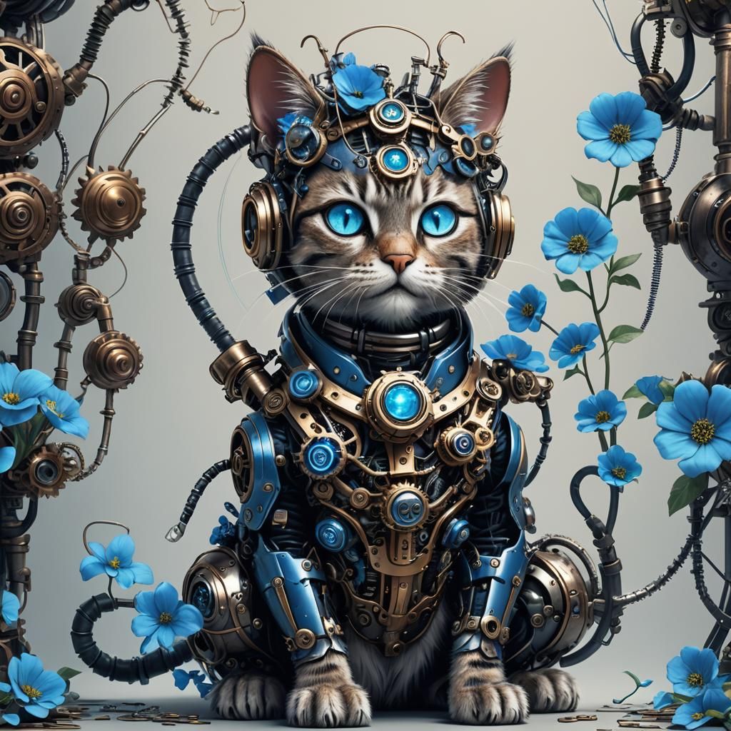 Steampunk Cyborg Cat in Biomechanical Suit