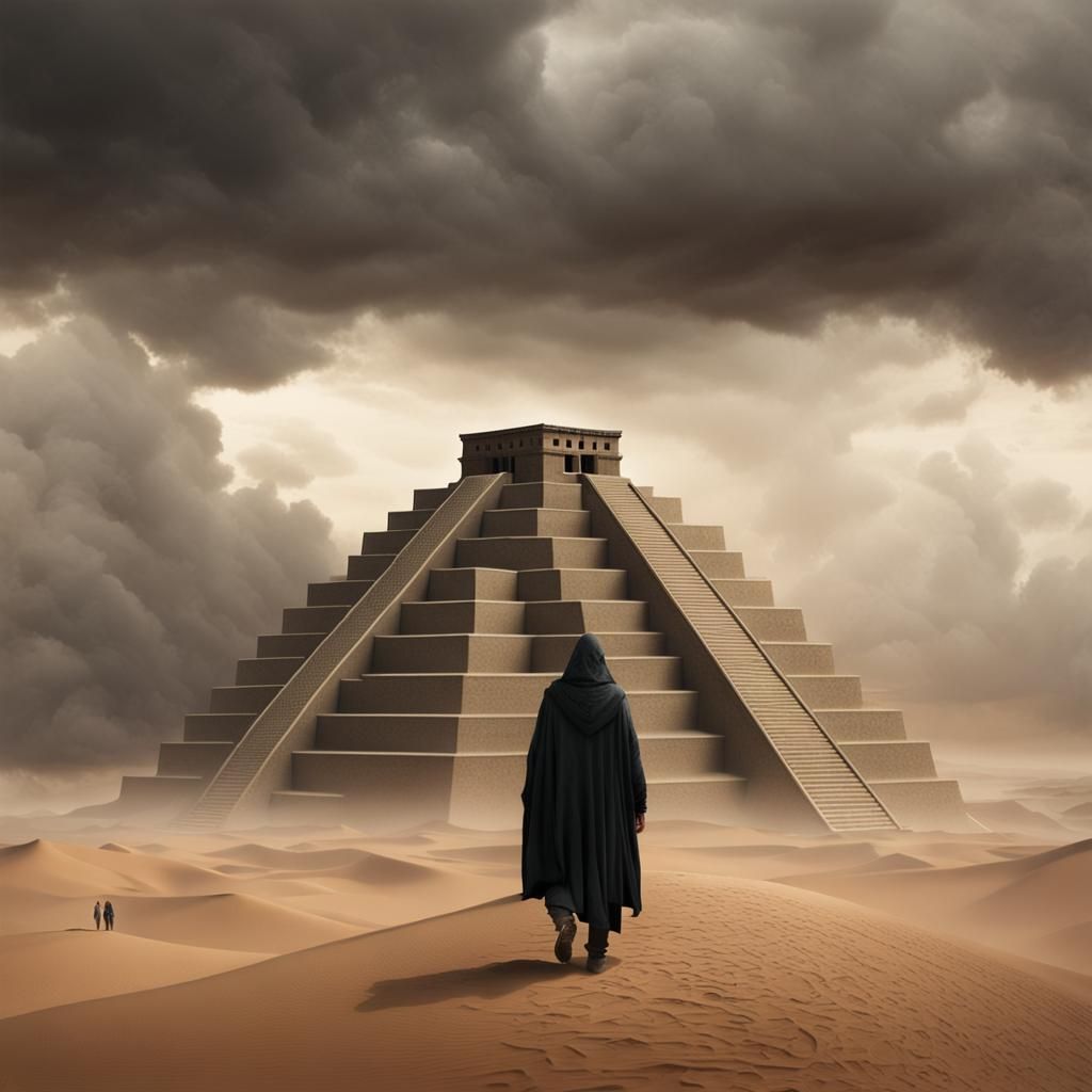 Desert Ziggurat with Cloaked Figure: Matte Painting