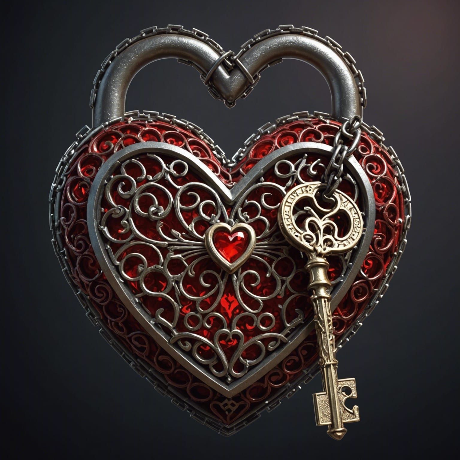Medieval Key Unlocks Chained 3D Heart