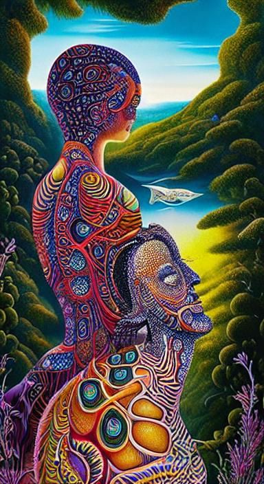 Surreal Zebra and Woman in Mixed Media Style